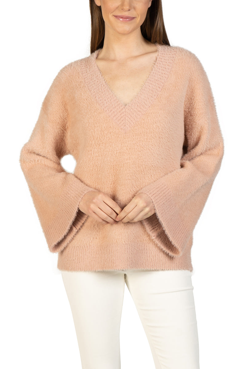 Bell Sleeve Fuzzy Pullover-3