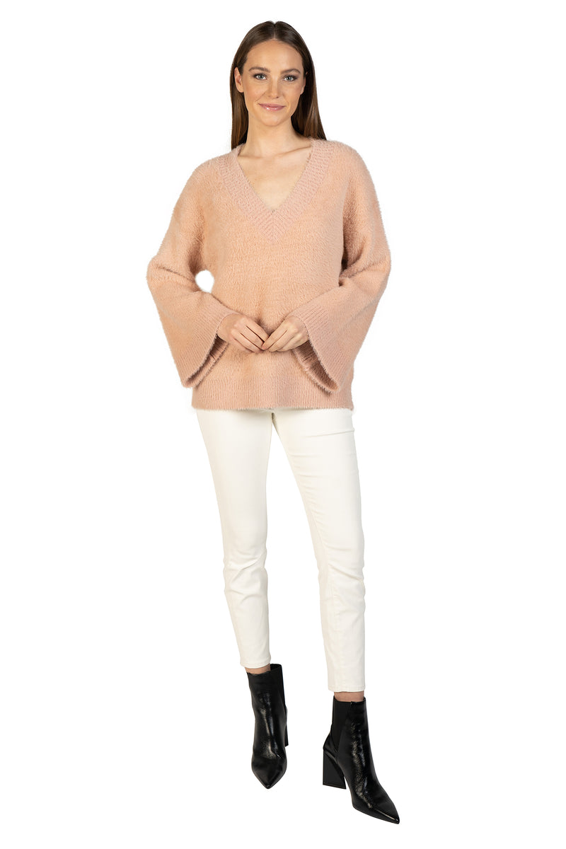 Bell Sleeve Fuzzy Pullover-4