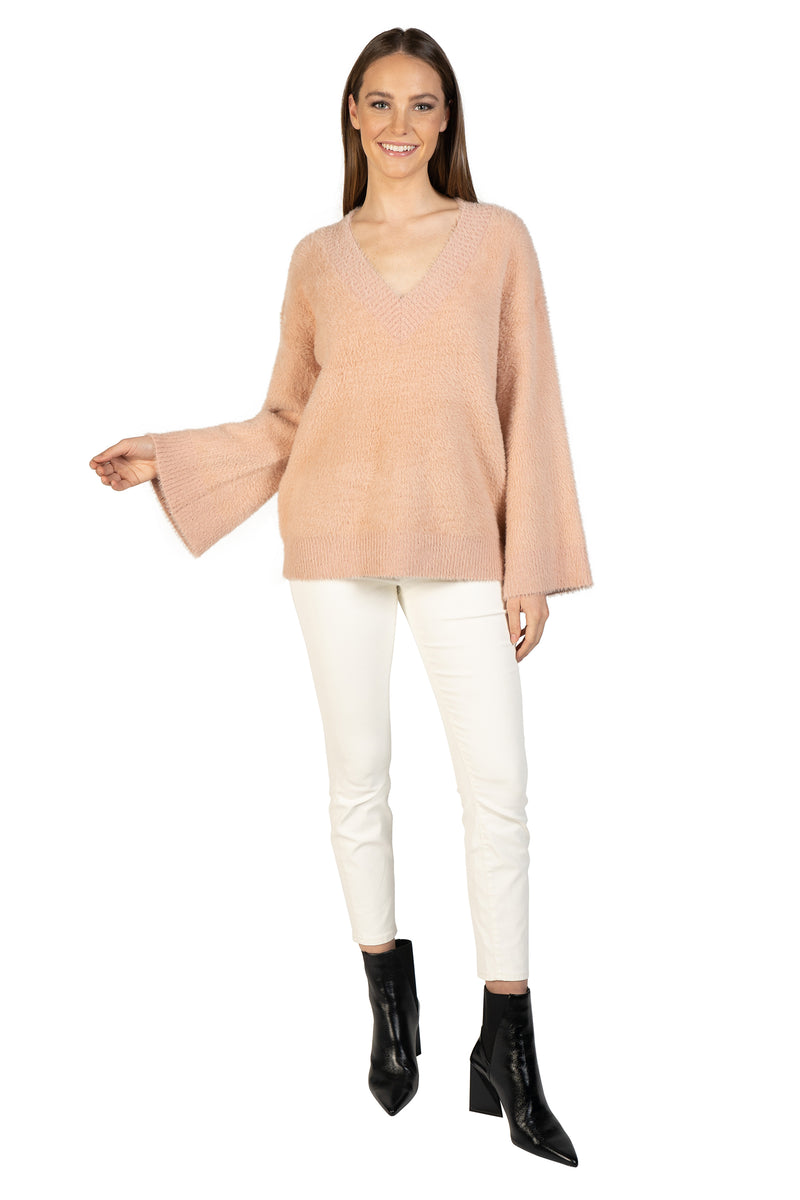 Bell Sleeve Fuzzy Pullover-5