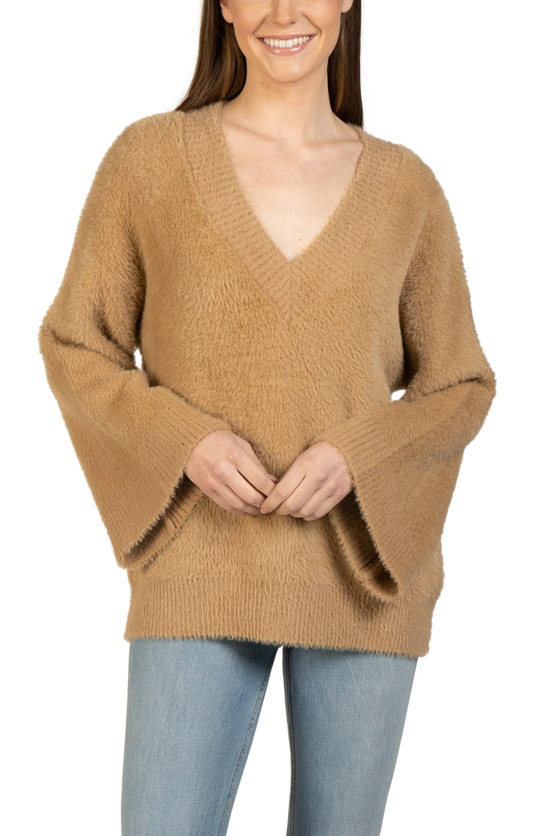 Bell Sleeve Fuzzy Pullover-8