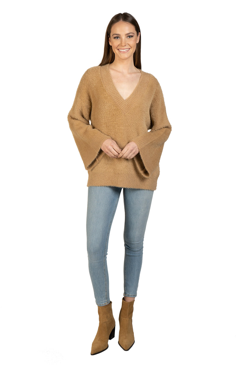 Bell Sleeve Fuzzy Pullover-9