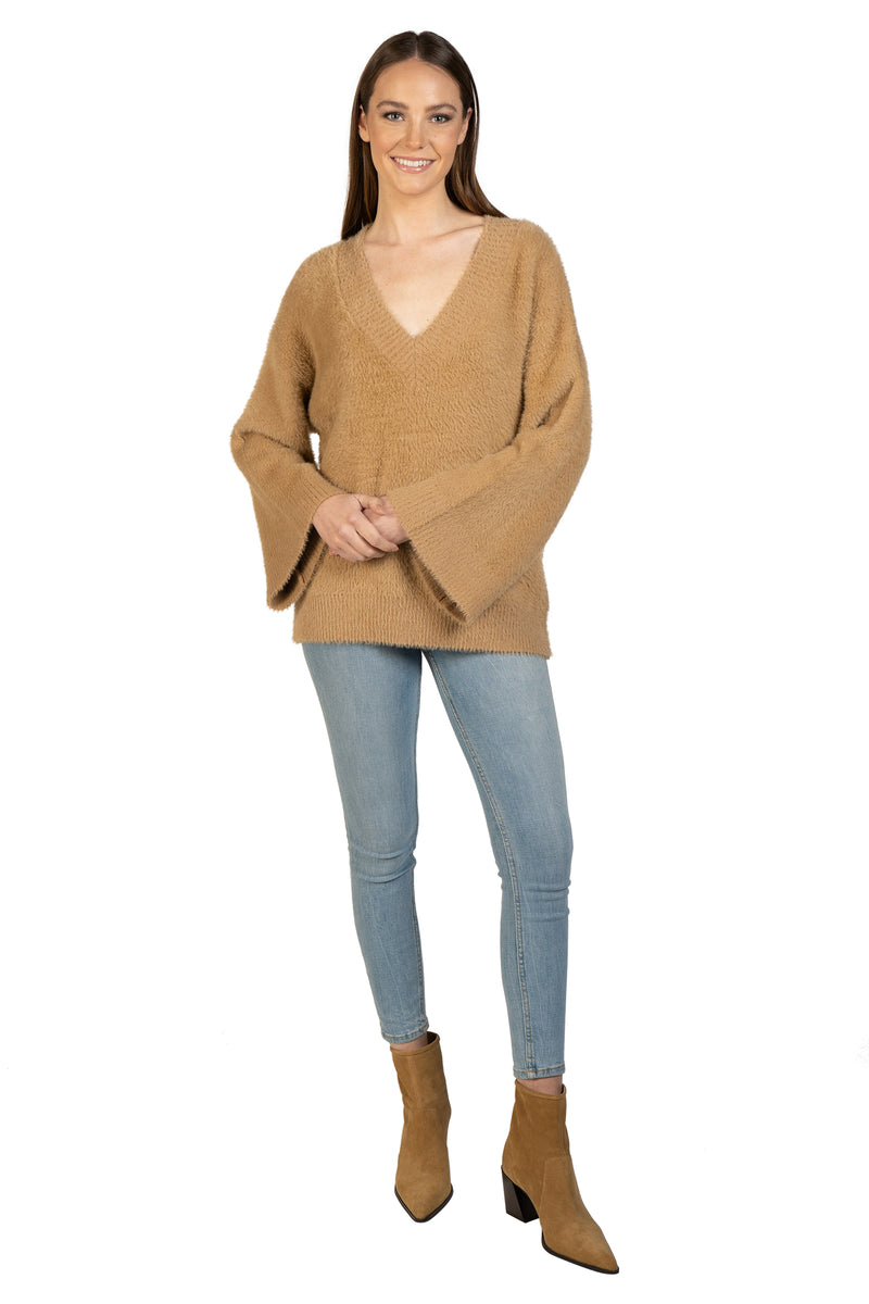 Bell Sleeve Fuzzy Pullover-10
