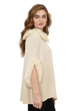 Love Token Aries Faux Fur Collar Pullover Poncho w/ Sleeves