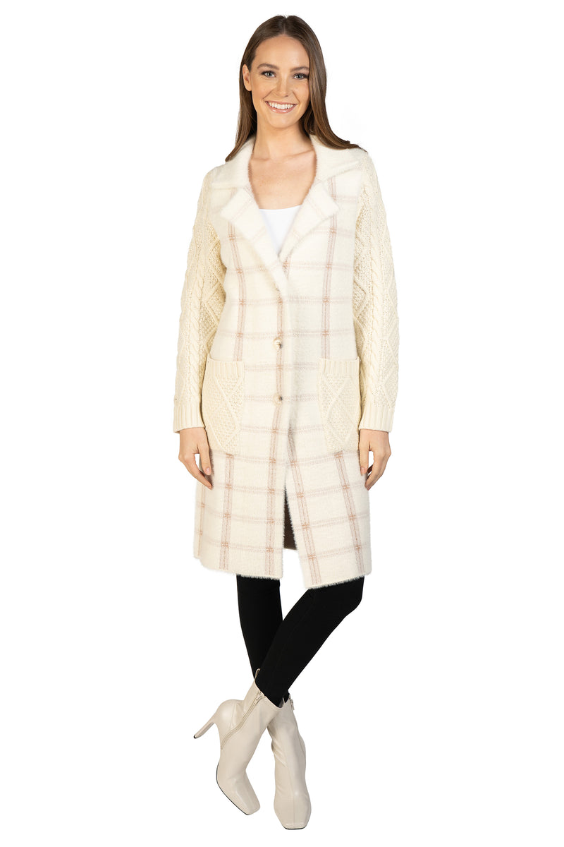 Love Token Plaid Cardigan with Knitted Sleeves 6