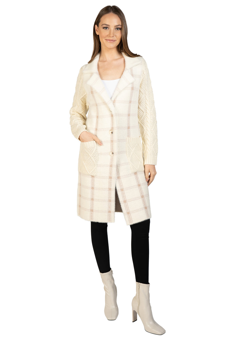 Love Token Plaid Cardigan with Knitted Sleeves 7
