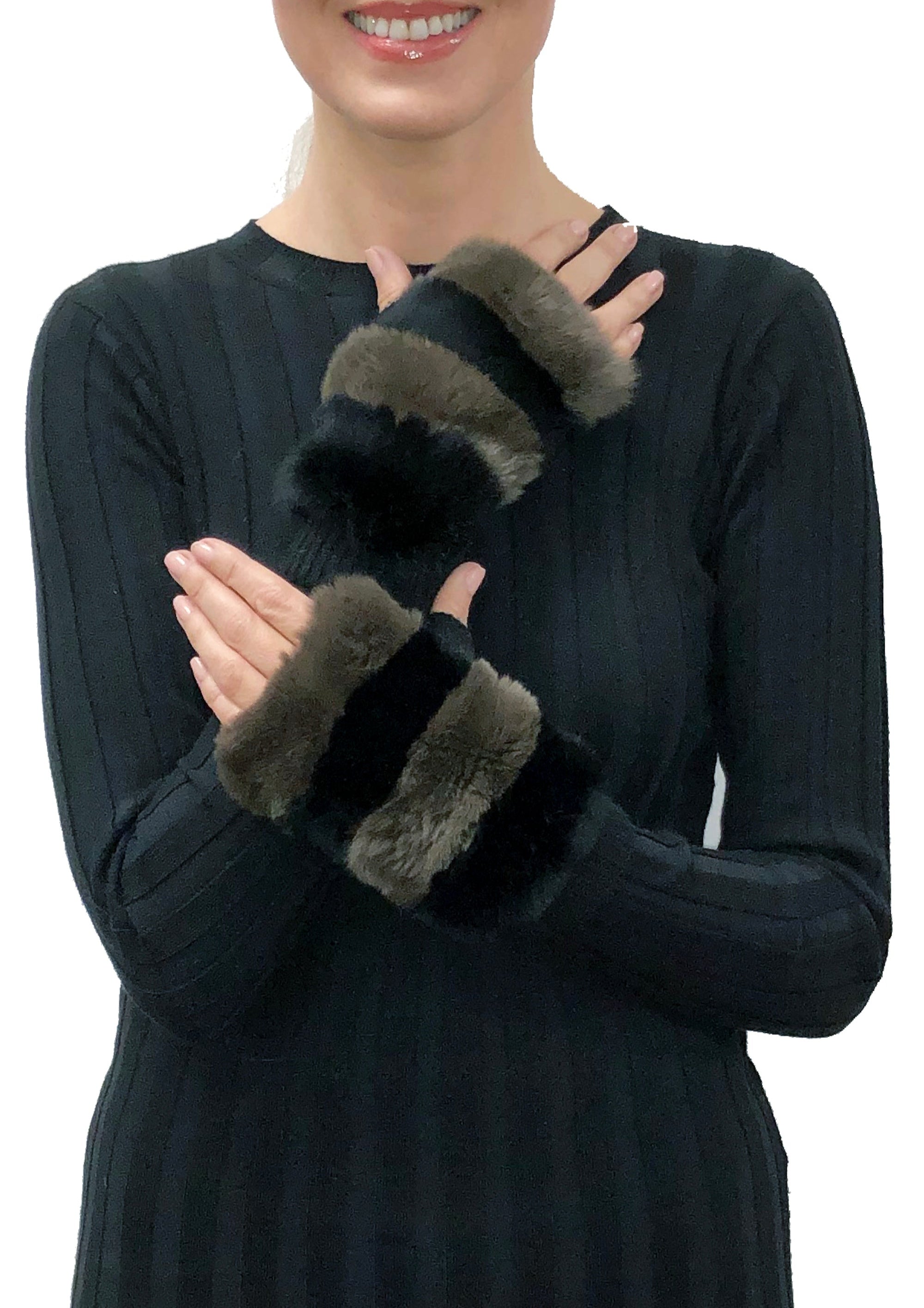 Love Token Franny Genuine Real Rex Rabbit Fur Fingerless Mittens 2