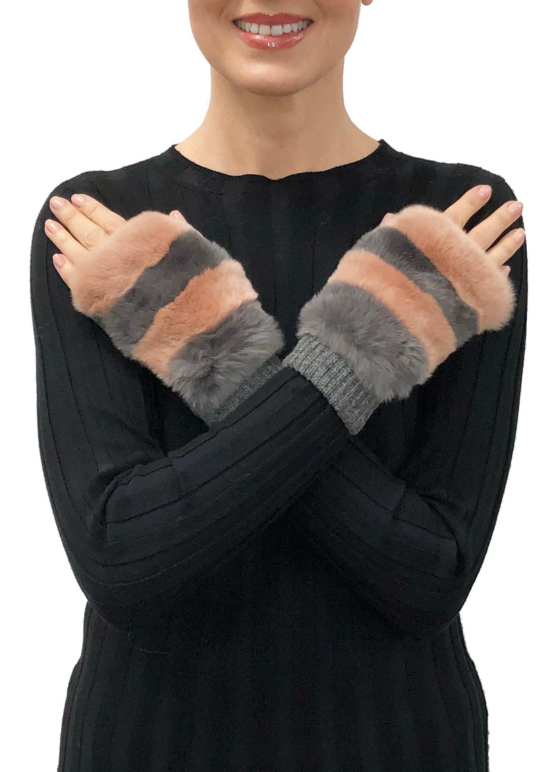 Love Token Franny Genuine Real Rex Rabbit Fur Fingerless Mittens