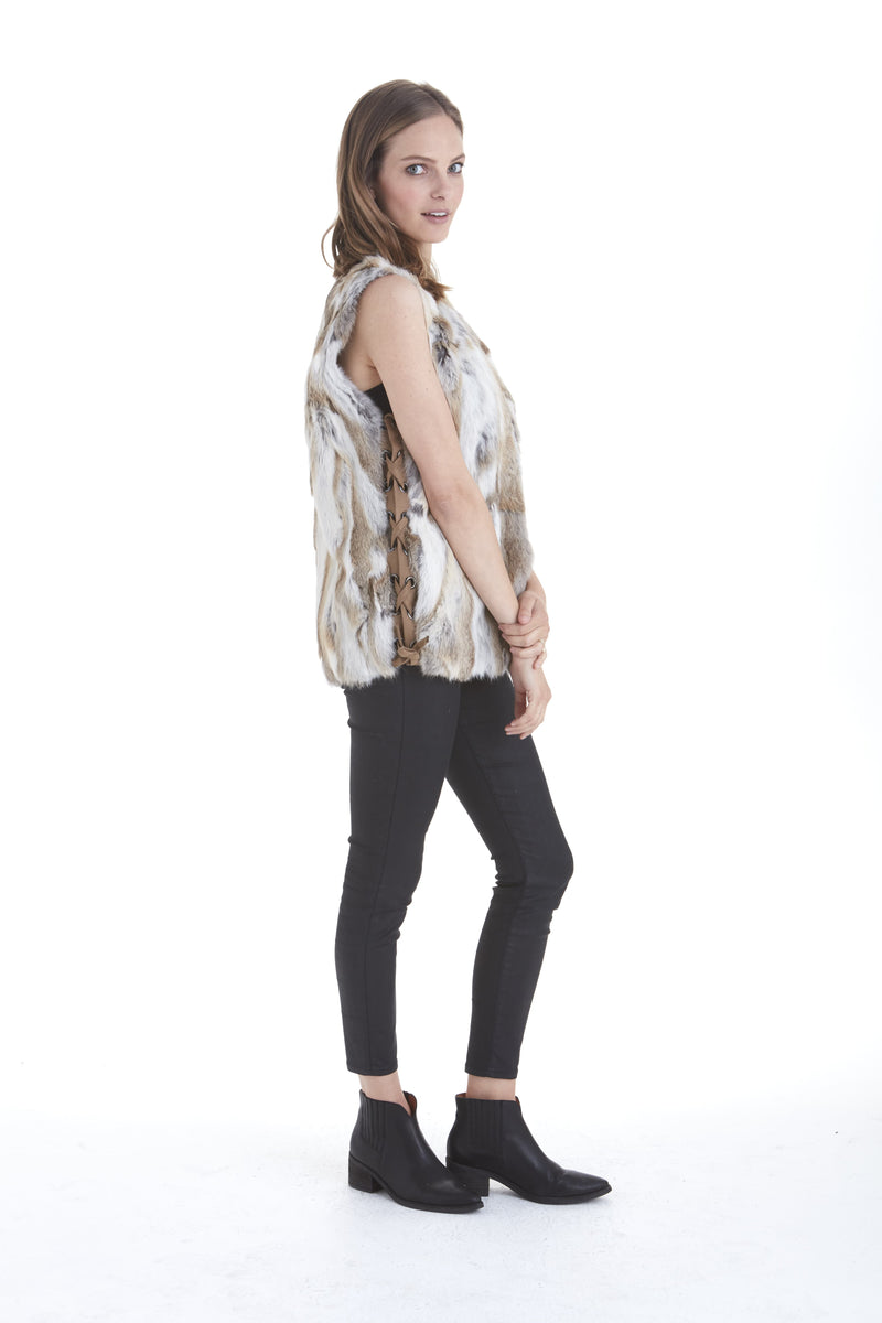 Savannah Genuine Real Rabbit Fur Vest with Side Ties