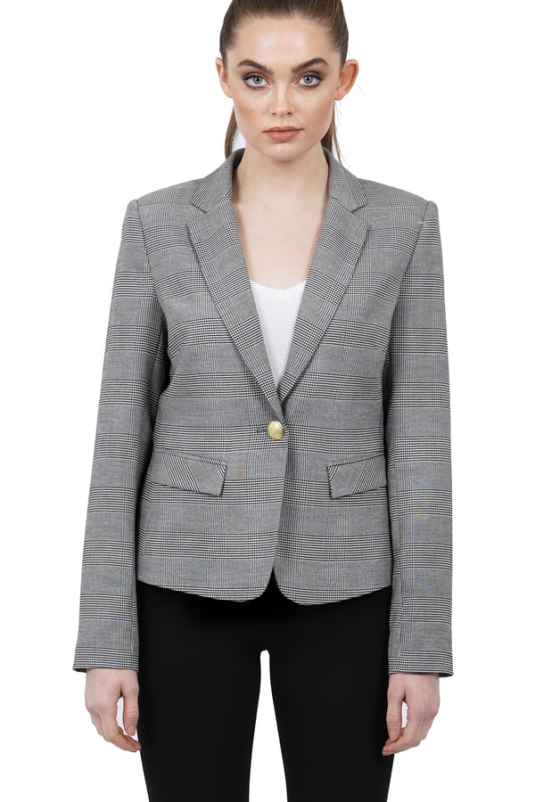 Cher Grey/Black Plaid Blazer Jacket Coat