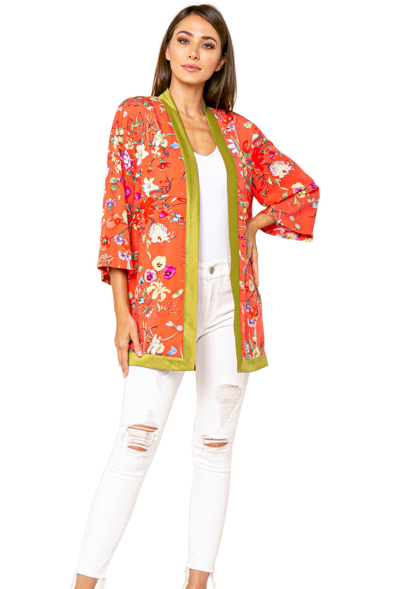 Thomas Floral Pattern Open Kimono