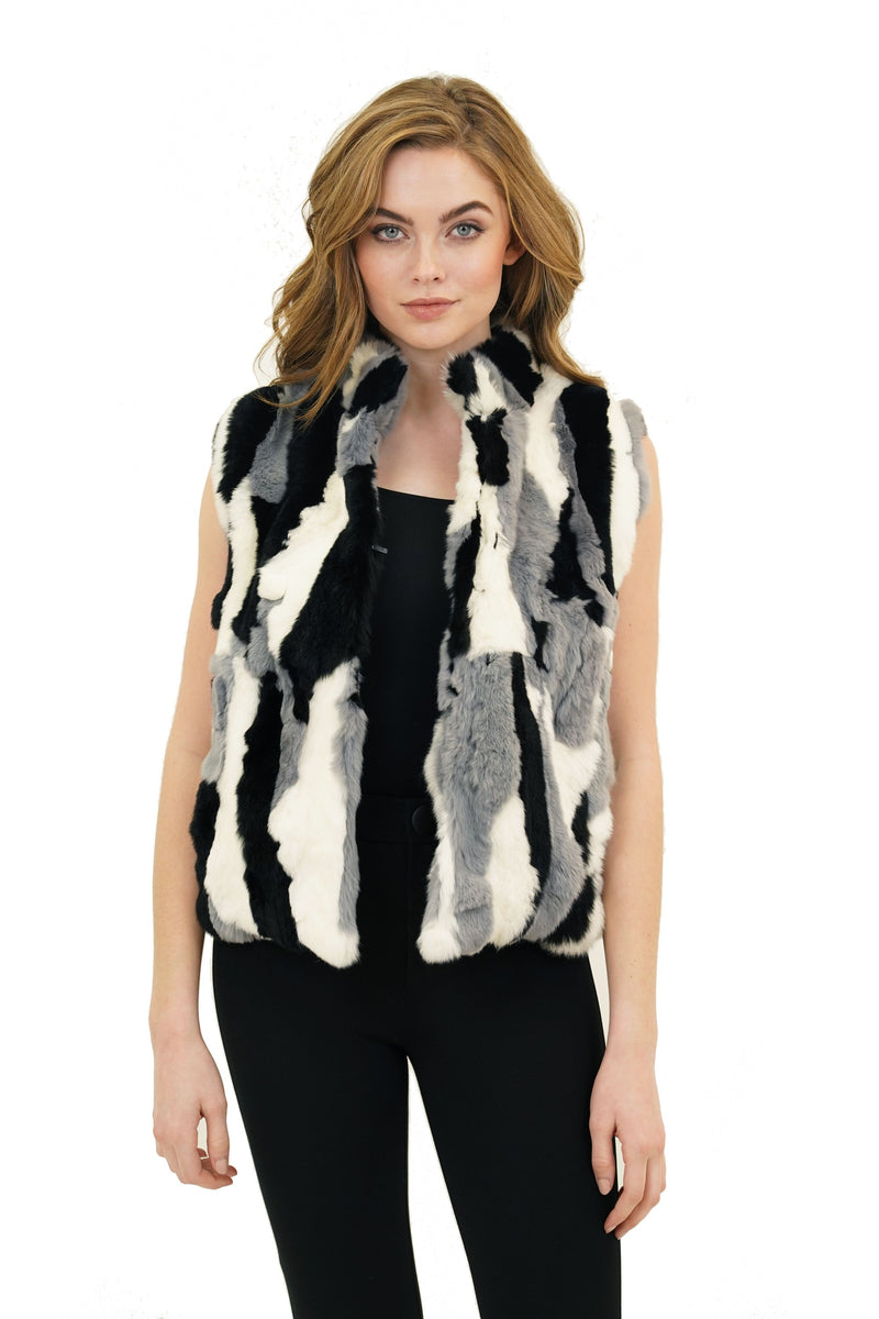 Ellison Genuine Real Rex Rabbit Fur Collared Vest