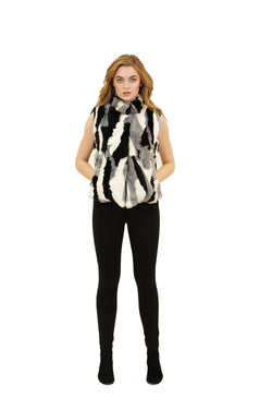 Ellison Genuine Real Rex Rabbit Fur Collared Vest