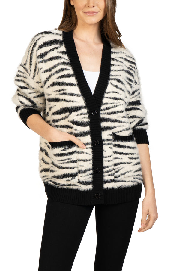 Love Token Zebra Fuzzy Cardigan