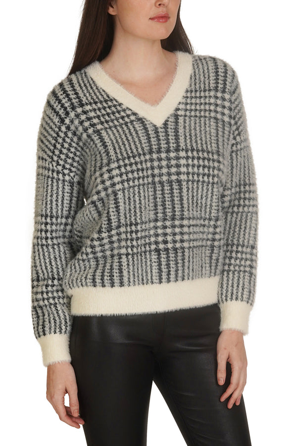 Plaid Knitted V-Neck Pullover