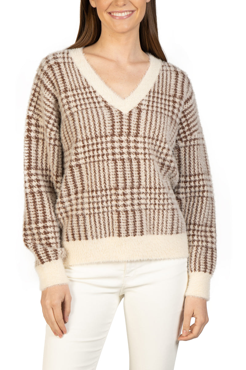 Plaid Knitted V-Neck Pullover