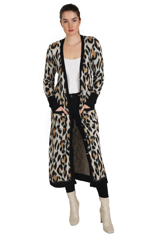 Animal Print Long Cardigan