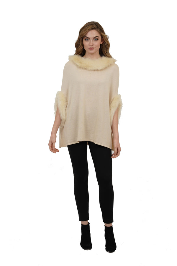 Love Token Aries Faux Fur Collar Pullover Poncho w/ Sleeves 2