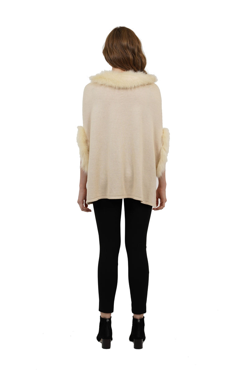 Aries Faux Fur Collar Pullover Poncho w/ Sleeves