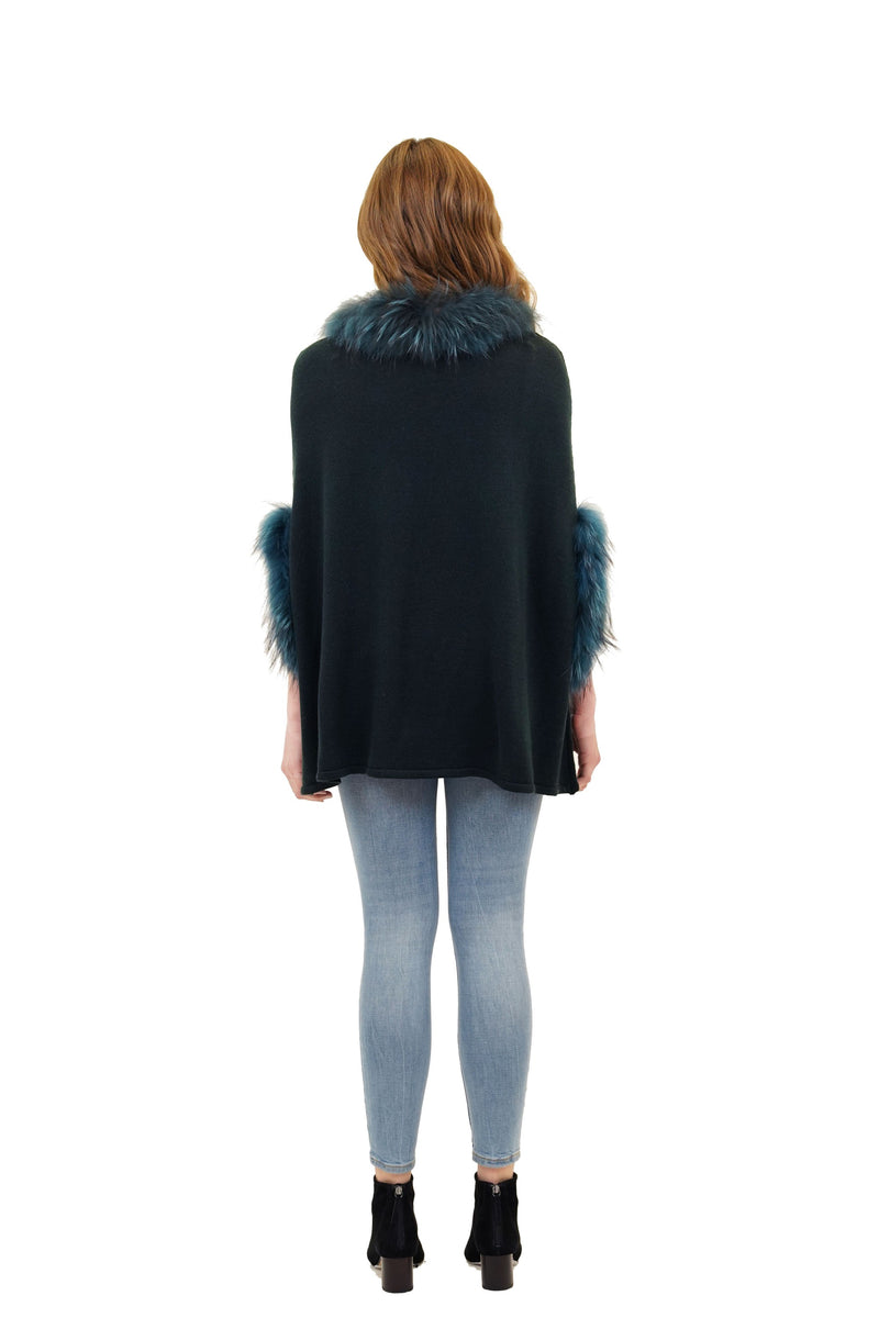 Walter Knit Poncho w/ Genuine Real Racoon Fur Trim