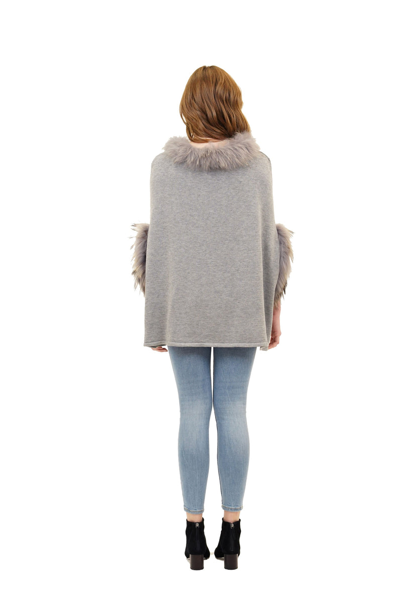 Walter Knit Poncho w/ Genuine Real Racoon Fur Trim