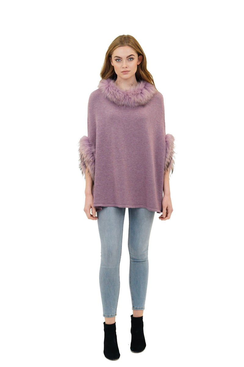 Walter Knit Poncho w/ Genuine Real Racoon Fur Trim