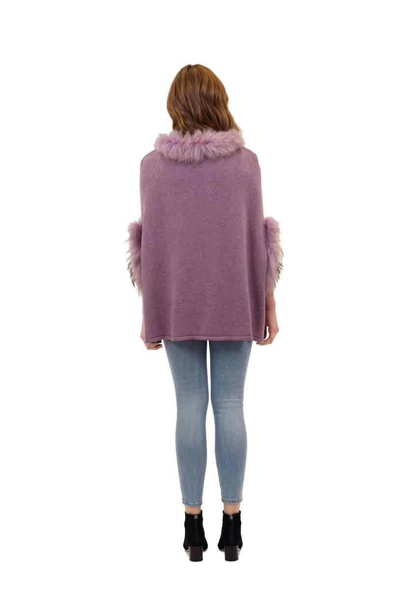 Walter Knit Poncho w/ Genuine Real Racoon Fur Trim