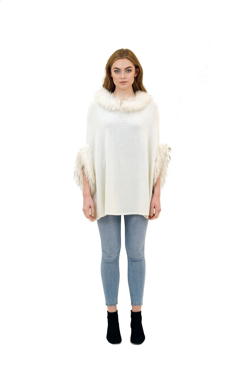 Walter Knit Poncho w/ Genuine Real Racoon Fur Trim