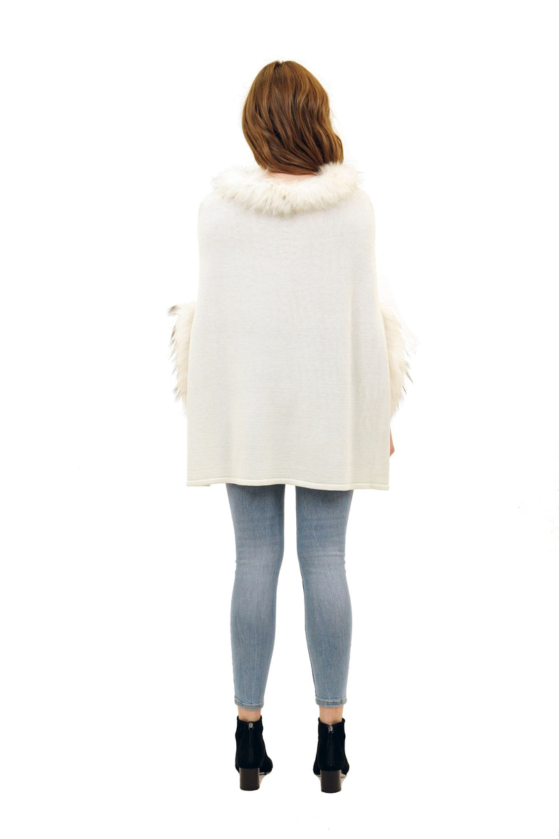 Walter Knit Poncho w/ Genuine Real Racoon Fur Trim