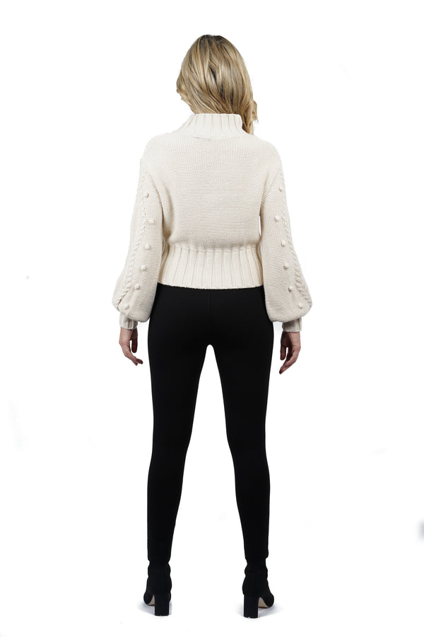 Annalise Cable Sweater with Pom Sleeves-1
