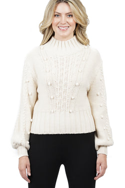 Annalise Cable Sweater with Pom Sleeves