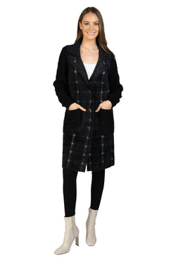 Love Token Plaid Cardigan with Knitted Sleeves 2