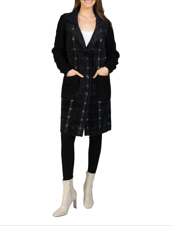 Love Token Plaid Cardigan with Knitted Sleeves 2