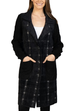 Love Token Plaid Cardigan with Knitted Sleeves