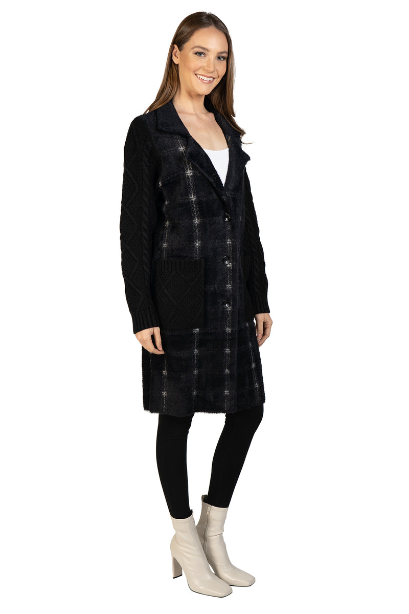 Love Token Plaid Cardigan with Knitted Sleeves 3