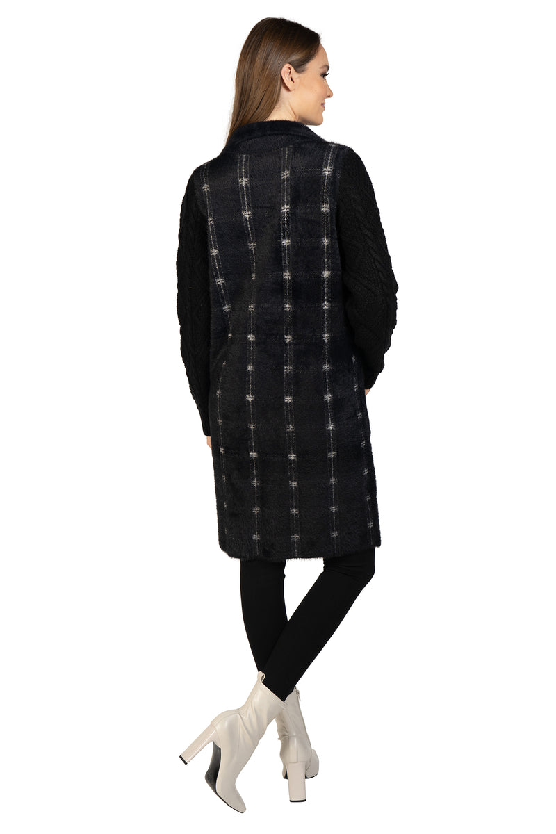 Love Token Plaid Cardigan with Knitted Sleeves 4