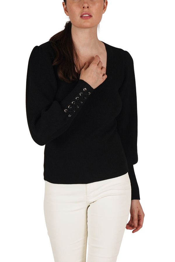 Love Token Whipstitch Cuff Knit Sweater