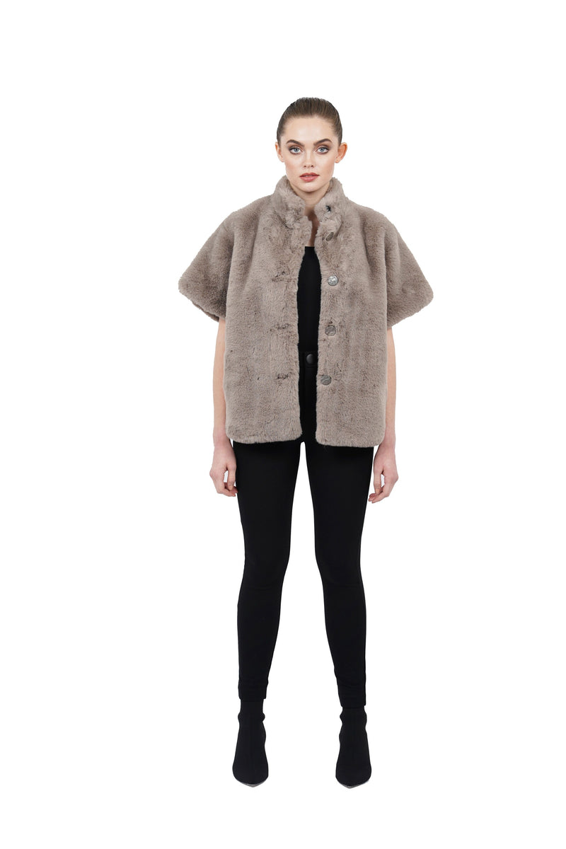 Arcadia Faux Fur Short Sleeve Jacket Coat