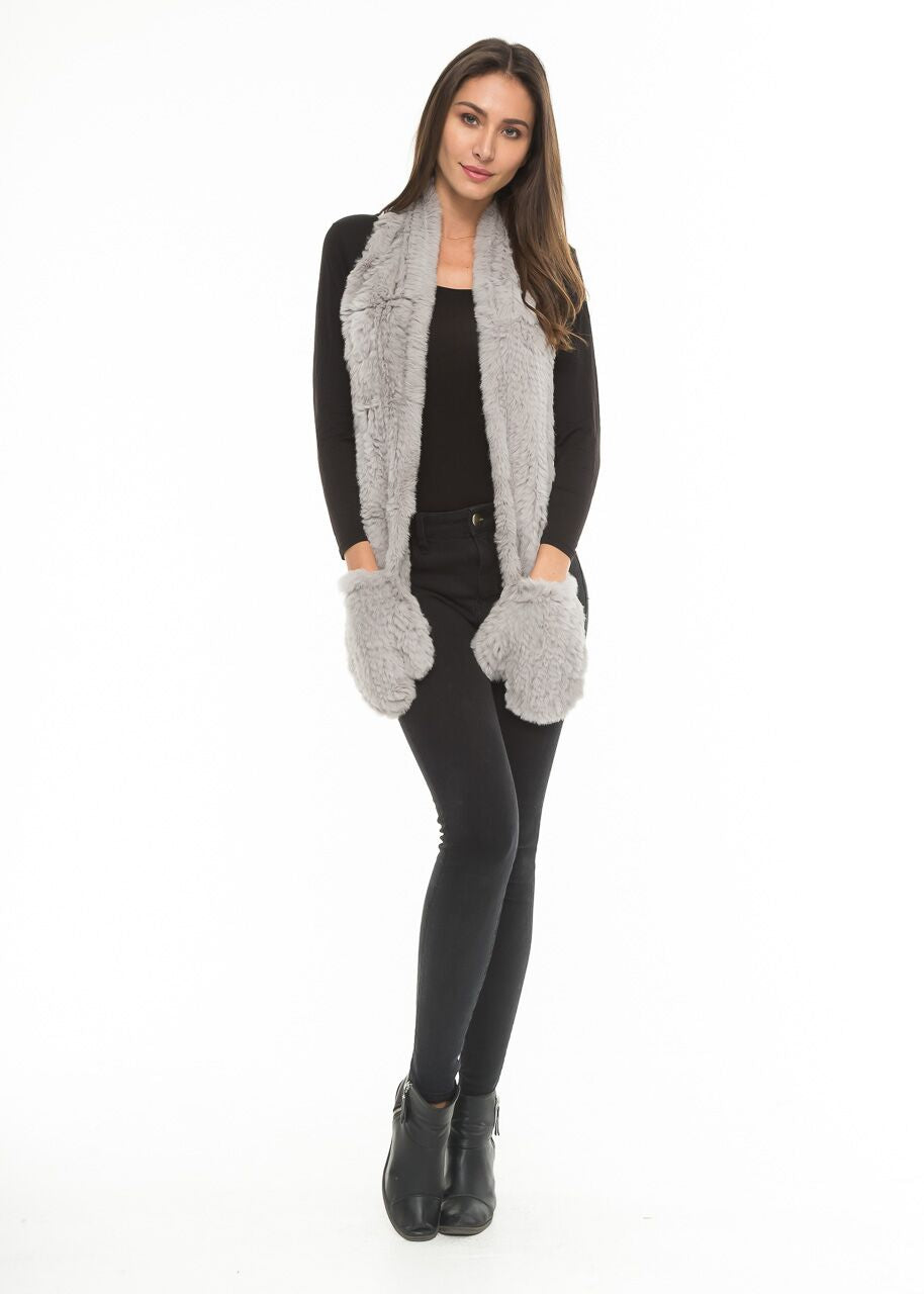 Cheryl Fur Scarf with Gloves in Grey | Love Token US